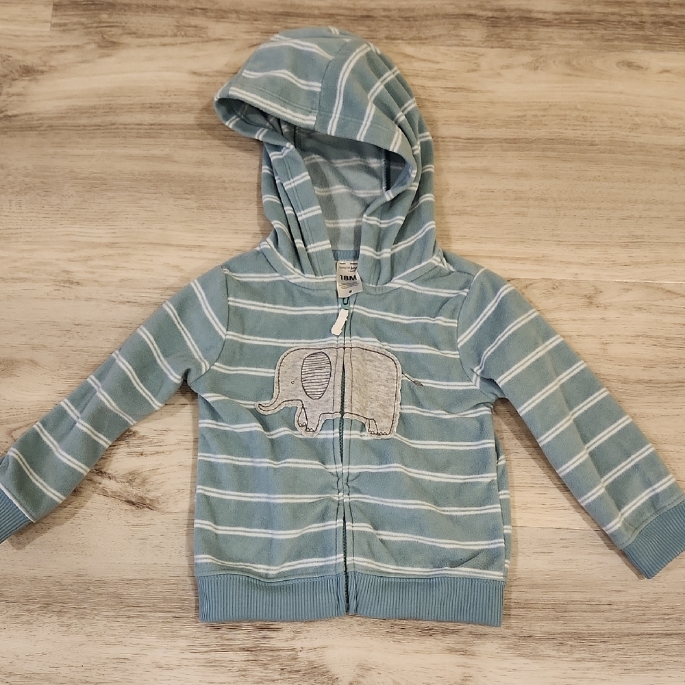 Carter's Green & White Striped Zip-Up Hoodie 18 Months